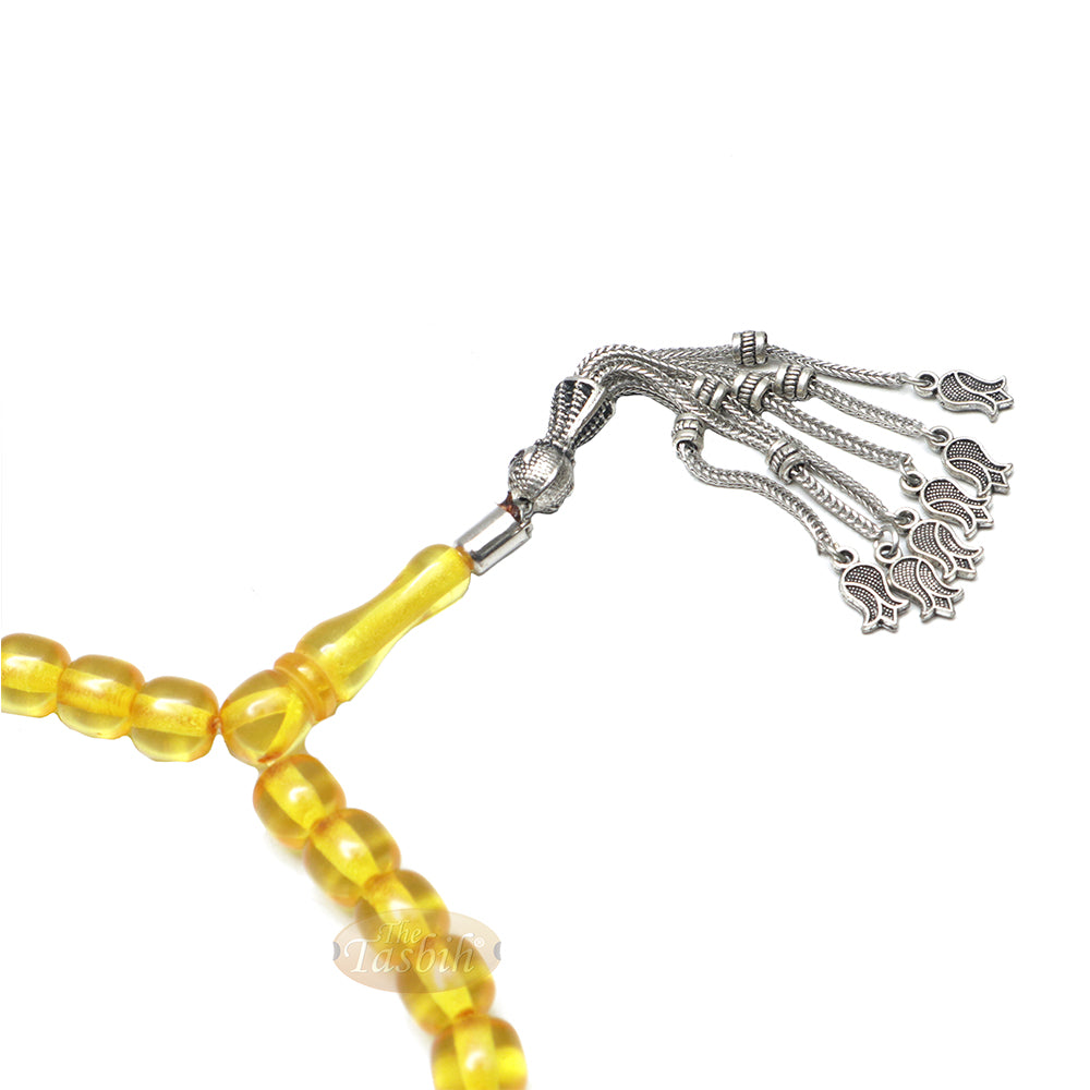Tasbih Dhikr Muslim Kecil 33 karat 9x8 mm Laras Warna Kuning dengan Liontin Tulip