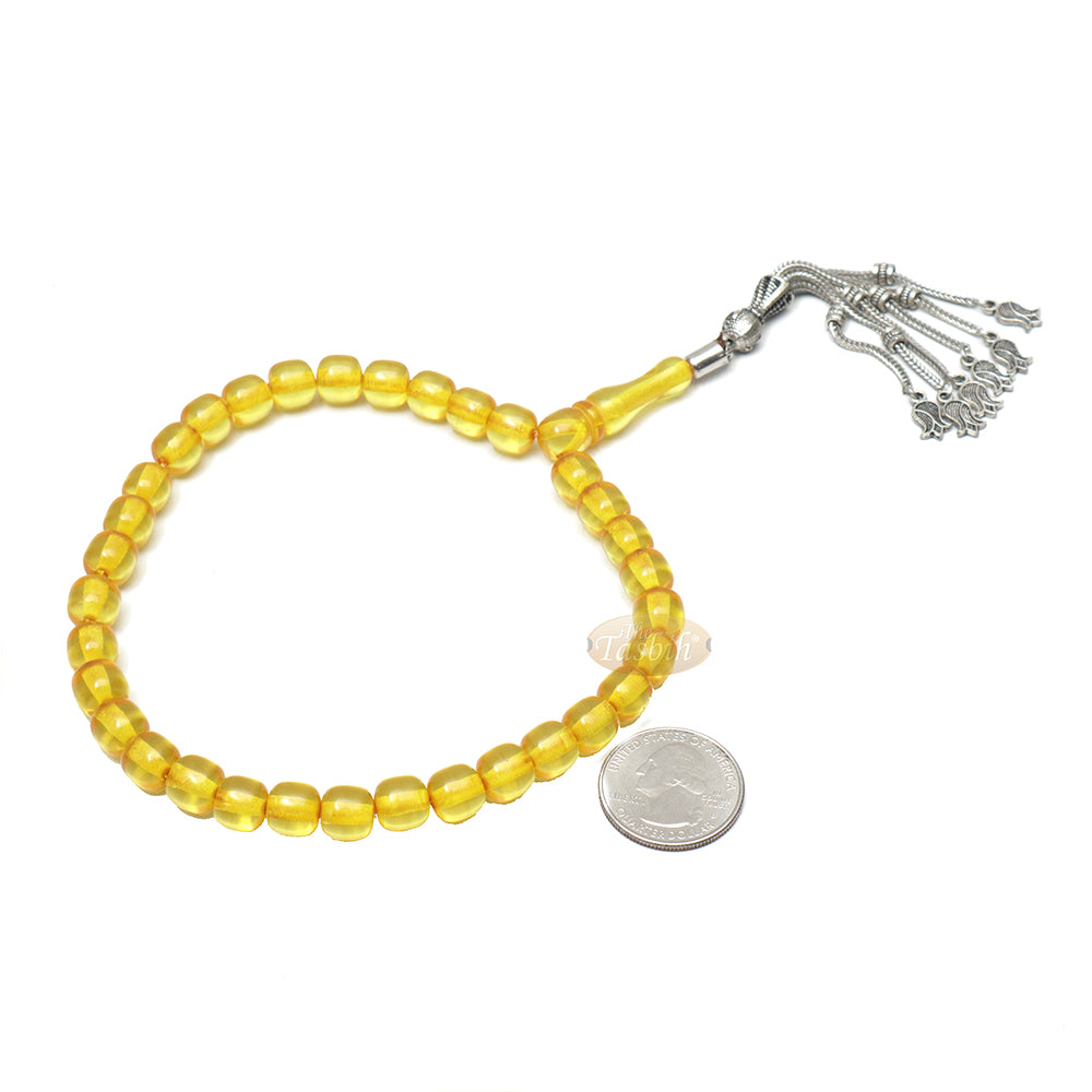 Tasbih Dhikr Muslim Kecil 33 karat 9x8 mm Laras Warna Kuning dengan Liontin Tulip