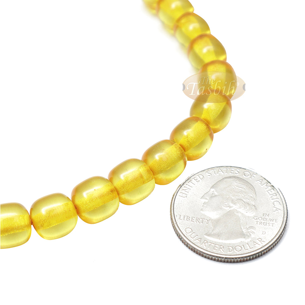 Tasbih Dhikr Muslim Kecil 33 karat 9x8 mm Laras Warna Kuning dengan Liontin Tulip