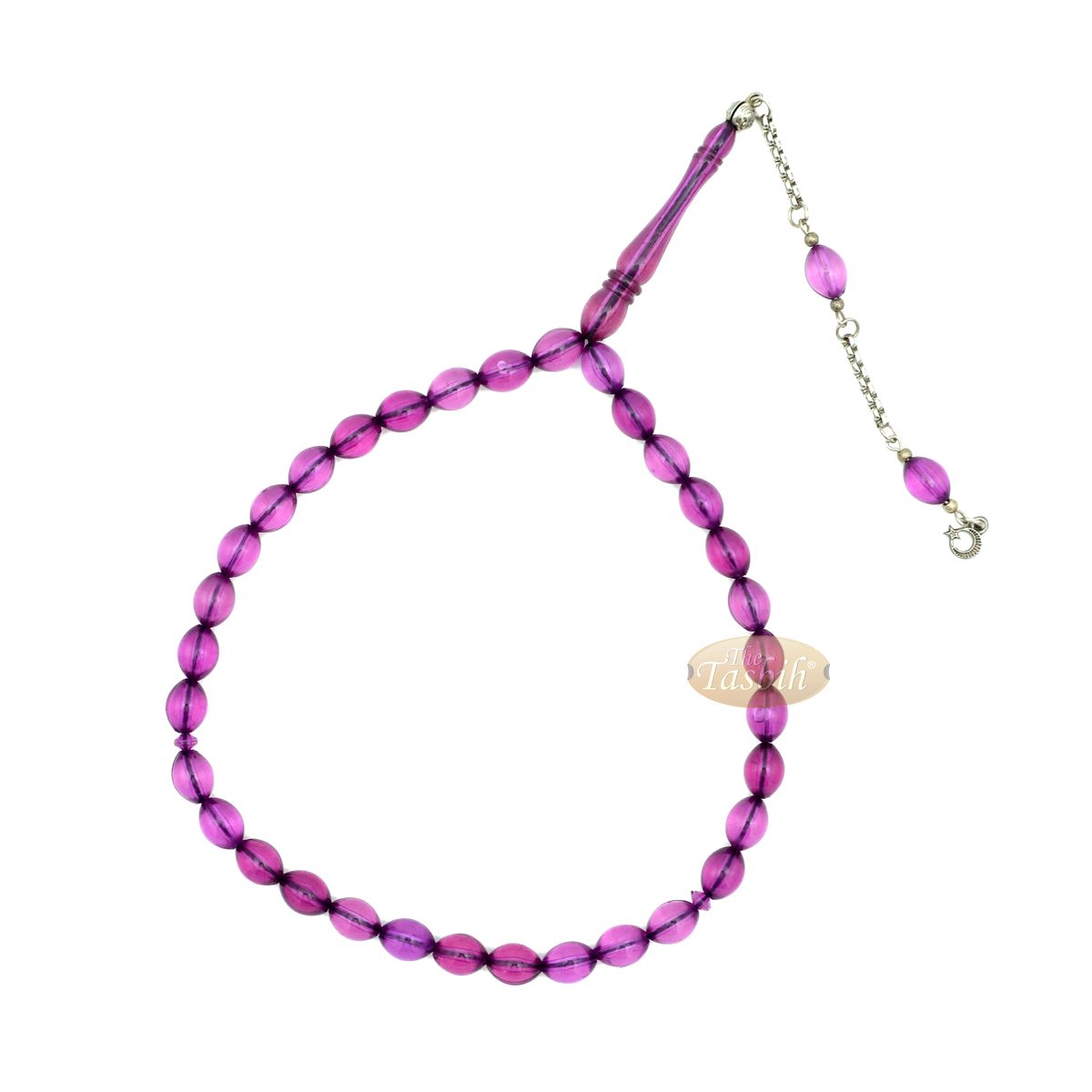 Translucent Purple Elongated Oval Monomer 33 Beads Tasbih – 8×12 mm Islamic Dhikr Beads