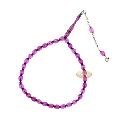 Translucent Purple Elongated Oval Monomer 33 Beads Tasbih – 8×12 mm Islamic Dhikr Beads
