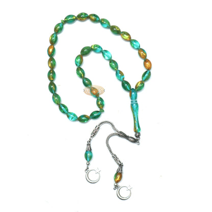 Tasbih Islam Kecil 33-Ct Tasbih 7x11 mm Akrilik Oval Transparan Marmer Pirus Biru Hijau Emas Dari Konya Perak Kizilay Charms