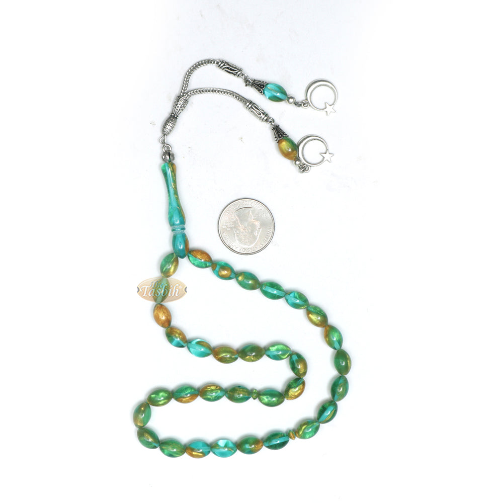 Tasbih Islam Kecil 33-Ct Tasbih 7x11 mm Akrilik Oval Transparan Marmer Pirus Biru Hijau Emas Dari Konya Perak Kizilay Charms