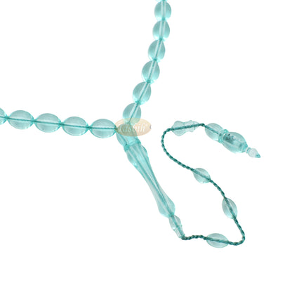 Tasbih Muslim Oval Akrilik Biru Langit 33 Butir Tembus Pandang 7mm Gaya Turki