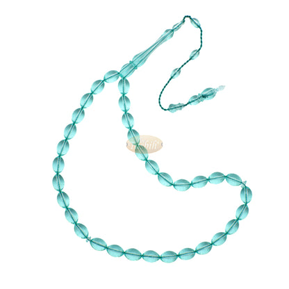 Tasbih Muslim Oval Akrilik Biru Langit 33 Butir Tembus Pandang 7mm Gaya Turki