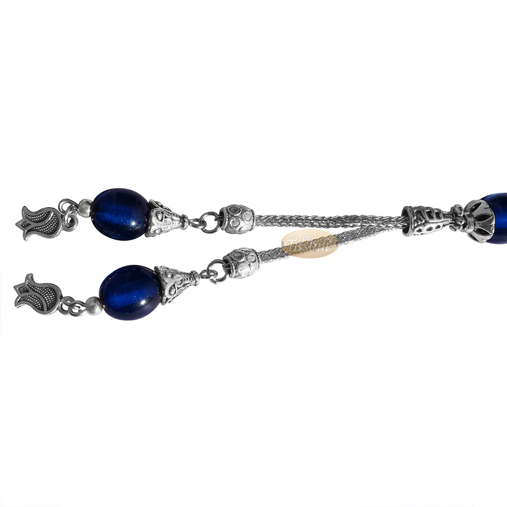 TULIP TASBIH Islamik, Kecil Lutsinar Biru Tua 33-Manik 10x9mm Akrilik Bujur Turki Sibha Tesbih Manik-manik Sembahyang Tulip Pesona Jumbai Hadiah Hari Raya