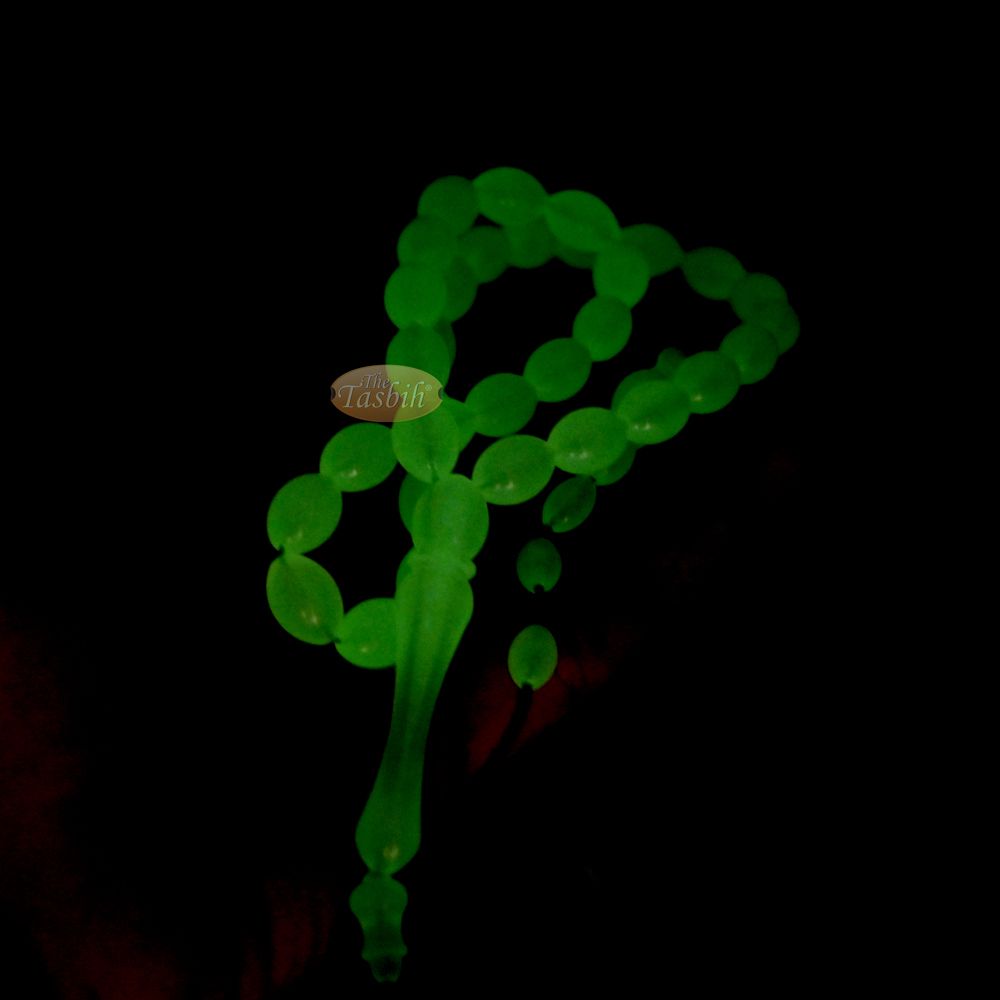 Green Glow-In-The-Dark Plastic Tasbih – 12×9 mm Prayer Beads Subha