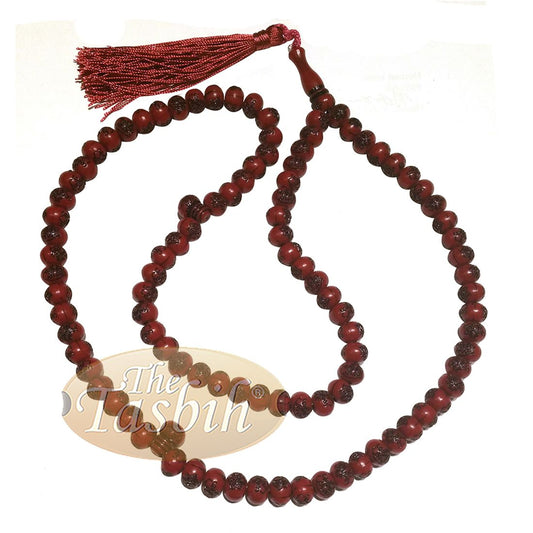 Basmallah Dark Red Plastic Tasbih 8mm Prayer Beads Bismillahirrahmanirrahim on Each Bead