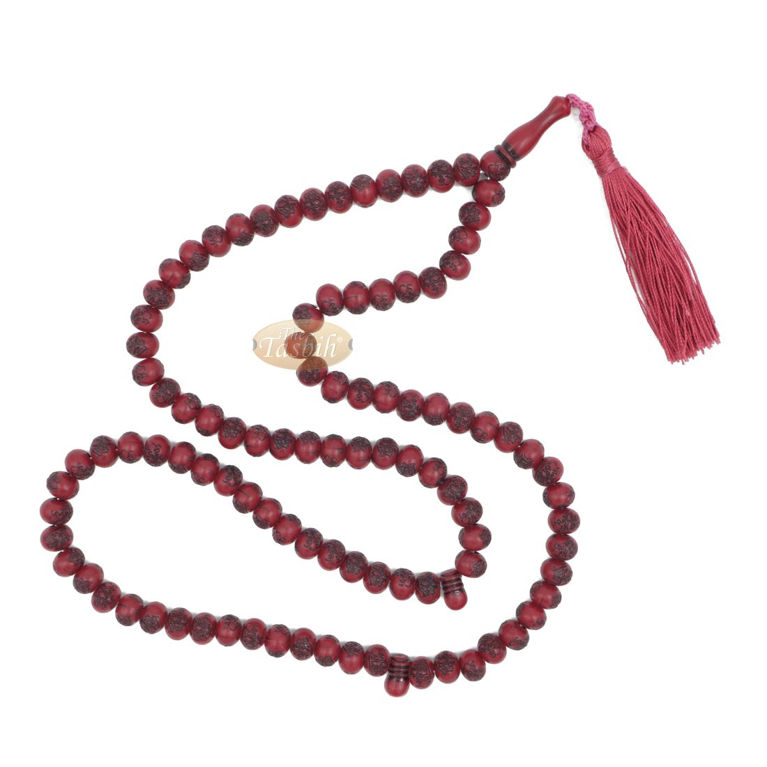 Basmallah Dark Red Plastic Tasbih 8mm Prayer Beads Bismillahirrahmanirrahim on Each Bead