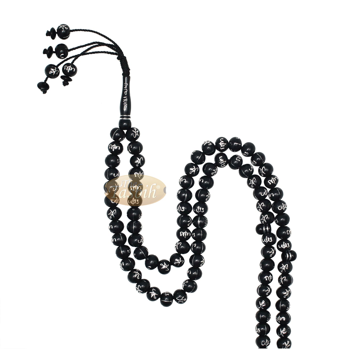 Tasbih Islamik 10mm Plastik Hitam Besar dengan Tasbih Perak Allah Muhammad