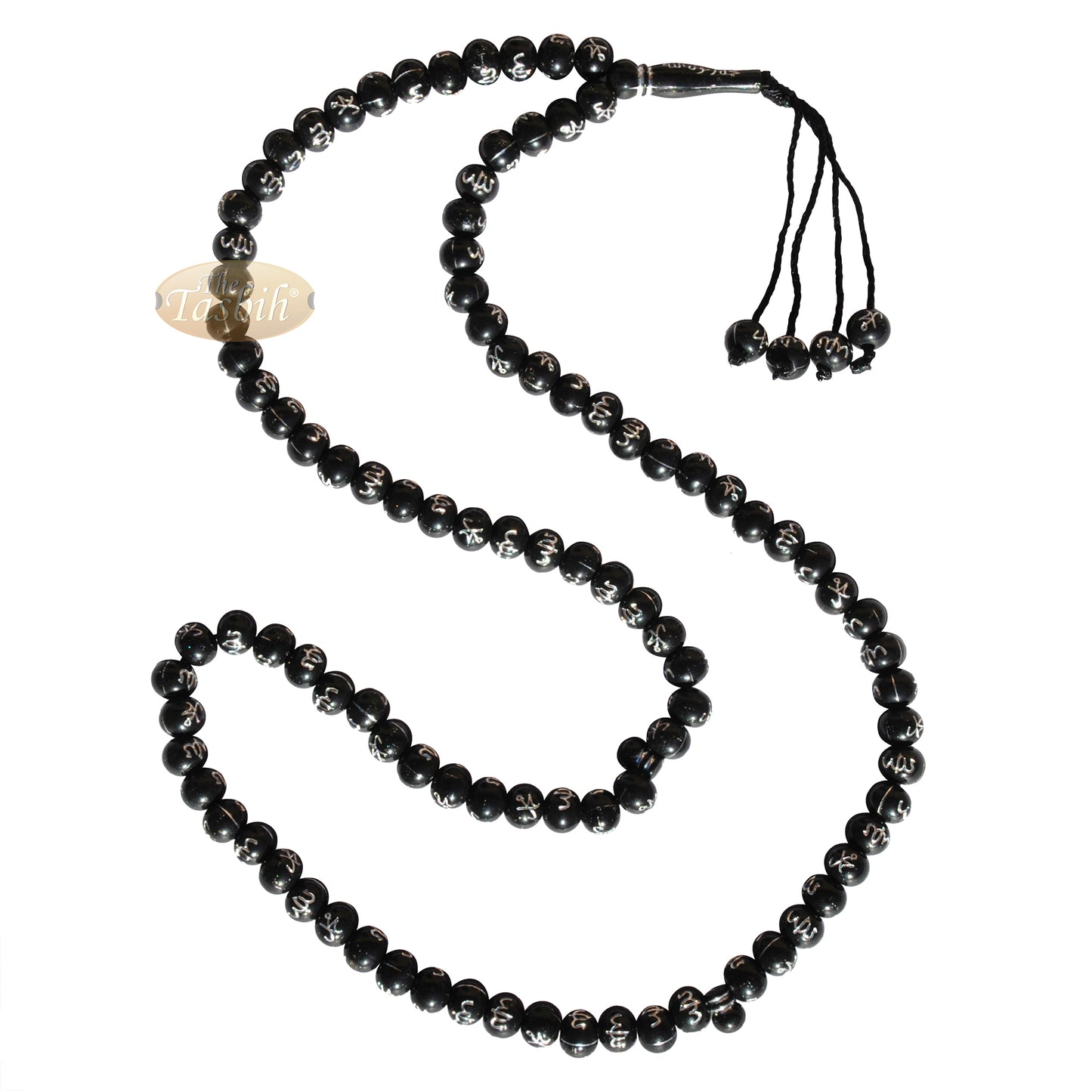 Tasbih Islamik 10mm Plastik Hitam Besar dengan Tasbih Perak Allah Muhammad