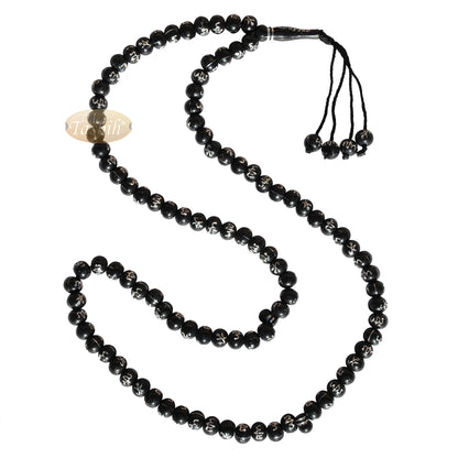 Tasbih Islamik 10mm Plastik Hitam Besar dengan Tasbih Perak Allah Muhammad