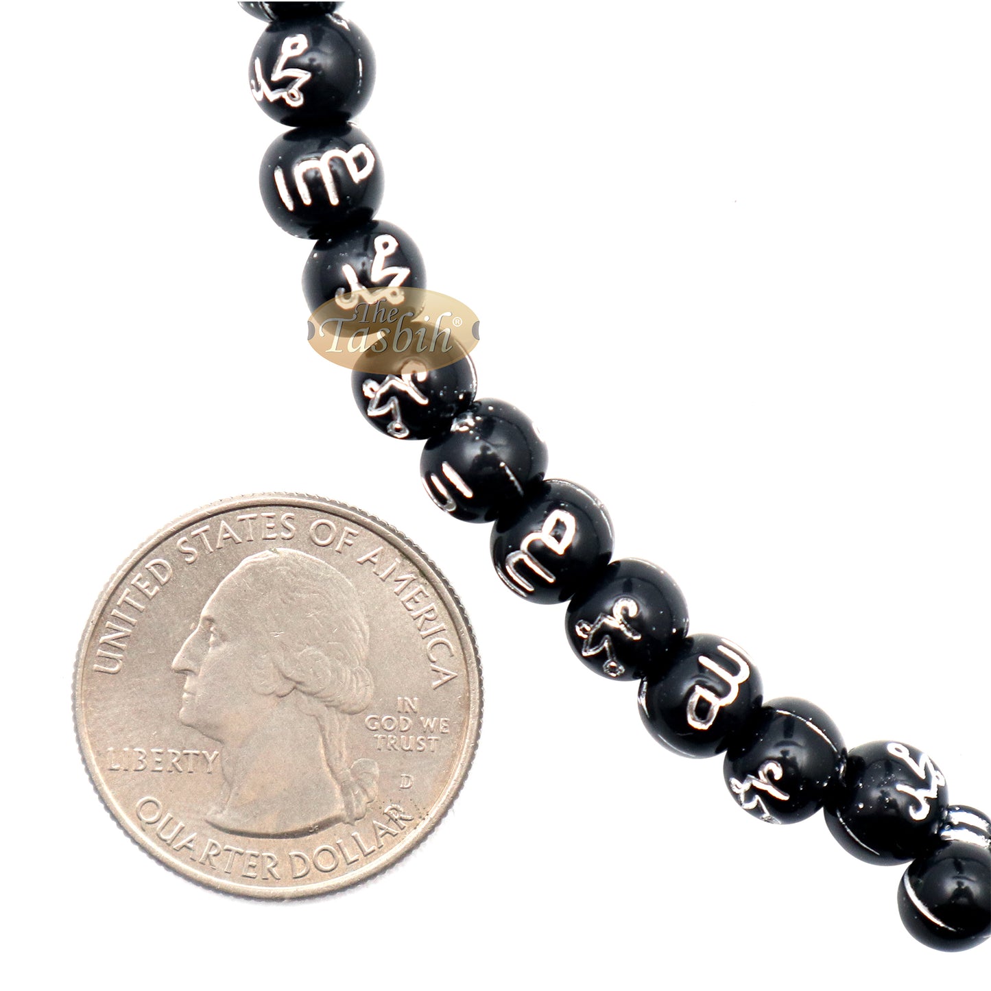 Tasbih Plastik Hitam Kecil 7 mm Perak Allah Muhammad