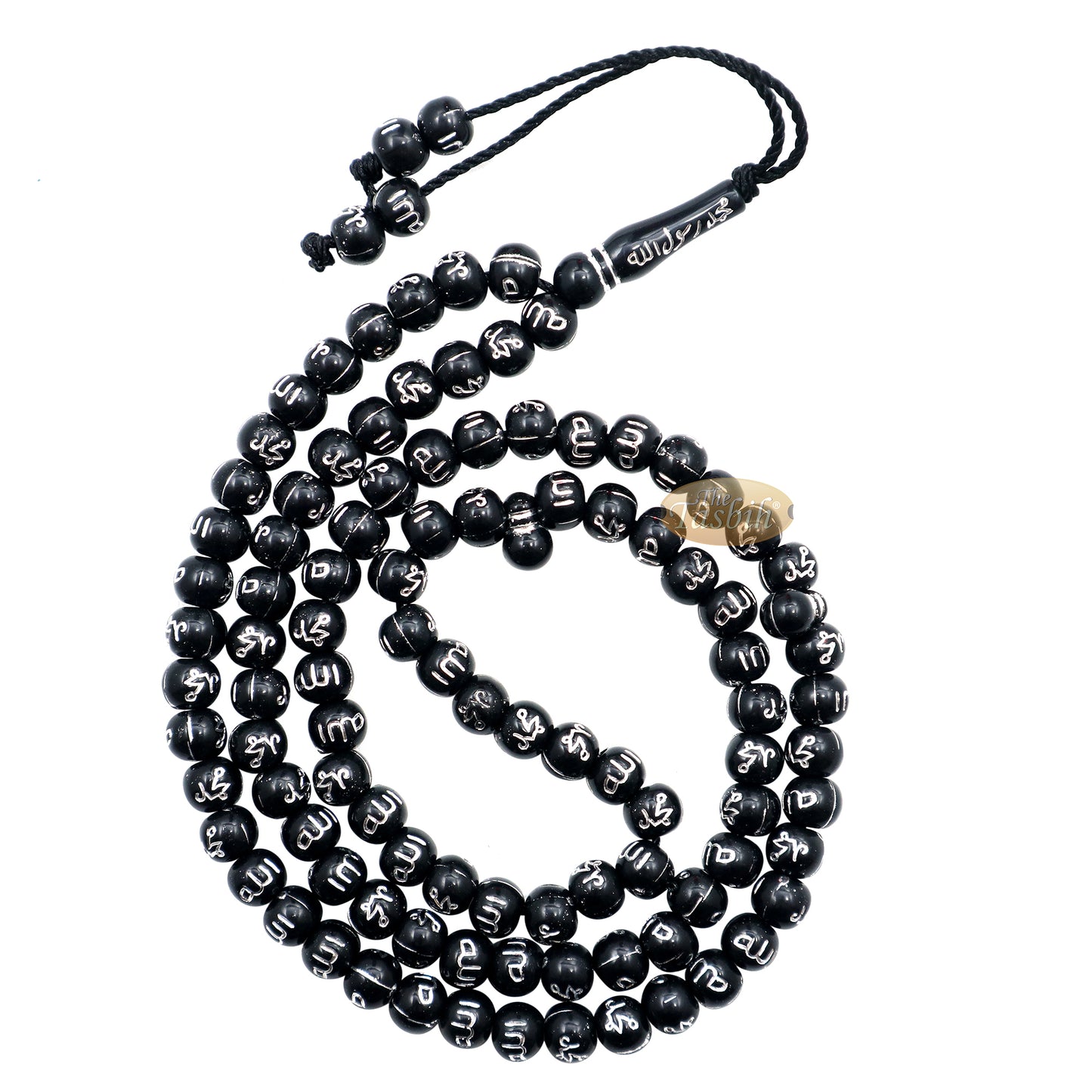 Tasbih Plastik Hitam Kecil 7 mm Perak Allah Muhammad