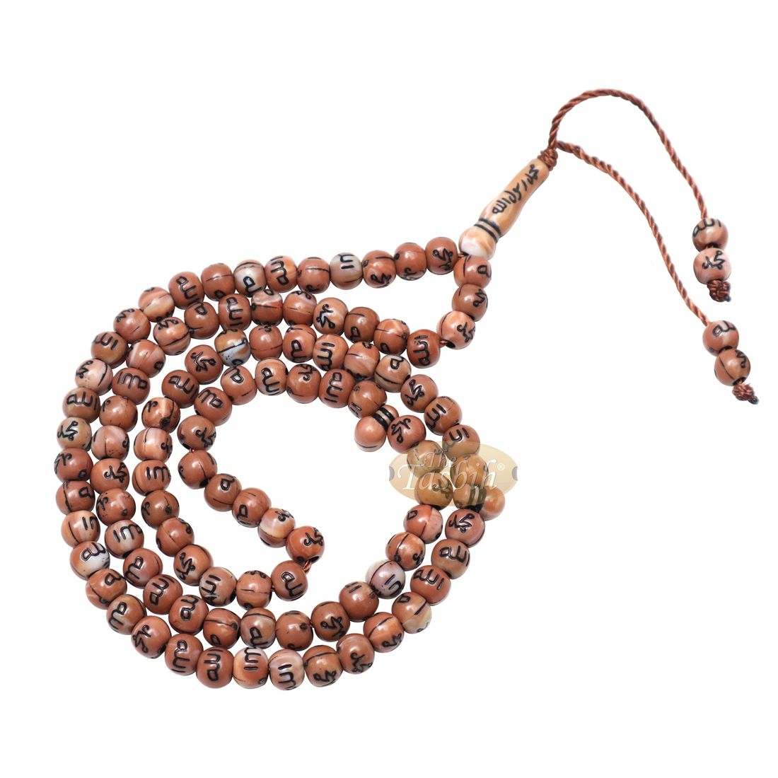 Stunning Marble Brown Plastic Tasbih with 99 Allah Muhammad Engraved Beads