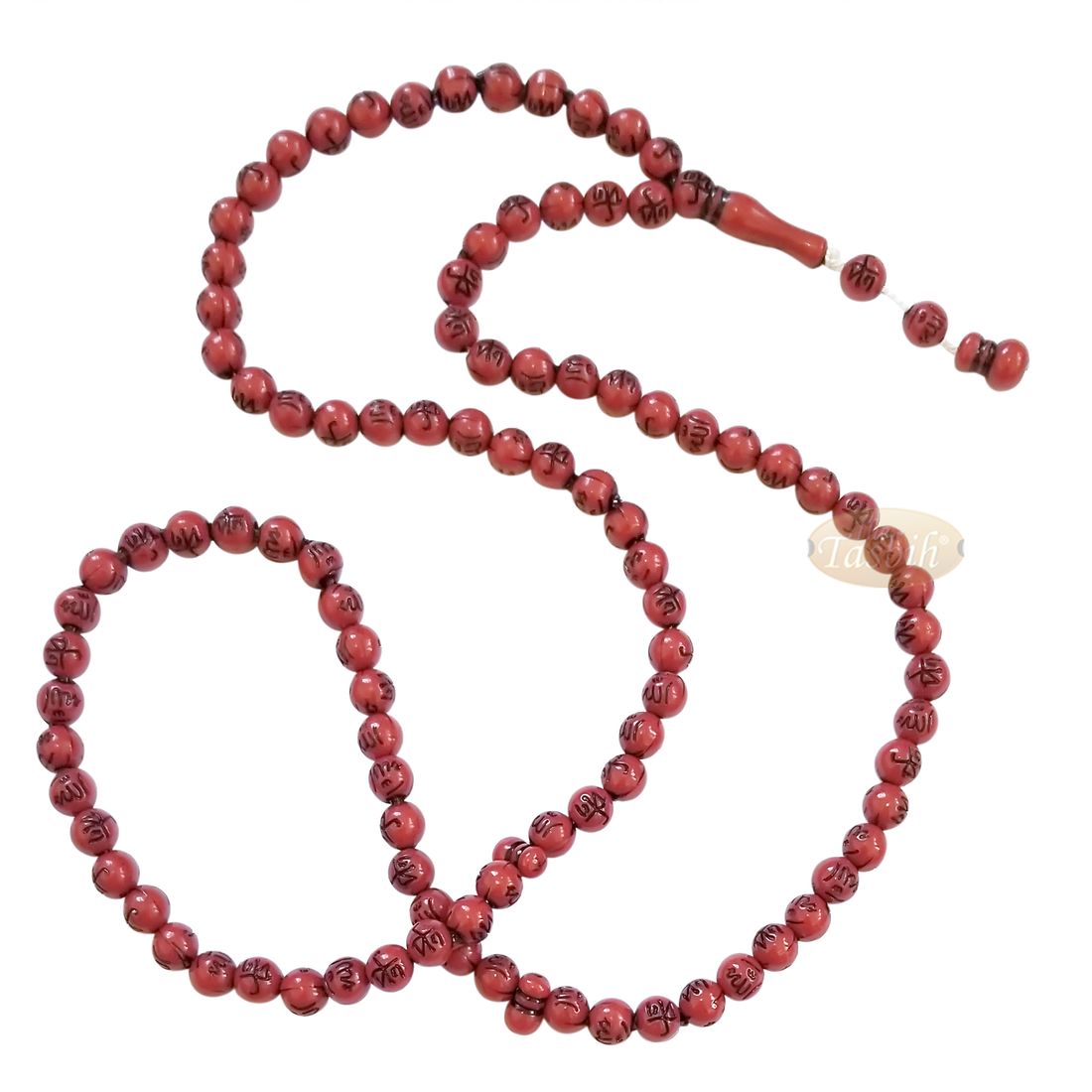 Muslim Prayer Beads Tasbih with ALLAH Muhammad Engraved on 7mm Beads 26-inch Dark Red Black – 99ct Tasbeeh Sibha Misbaha Dhikr Beads for SALAWAT