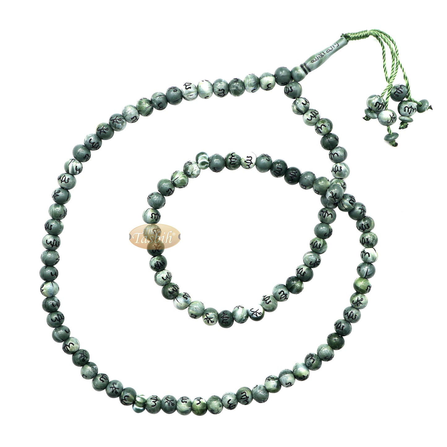 Tasbih Islam Plastik Hijau Marmer Besar 10 mm Hitam Allah Muhammad