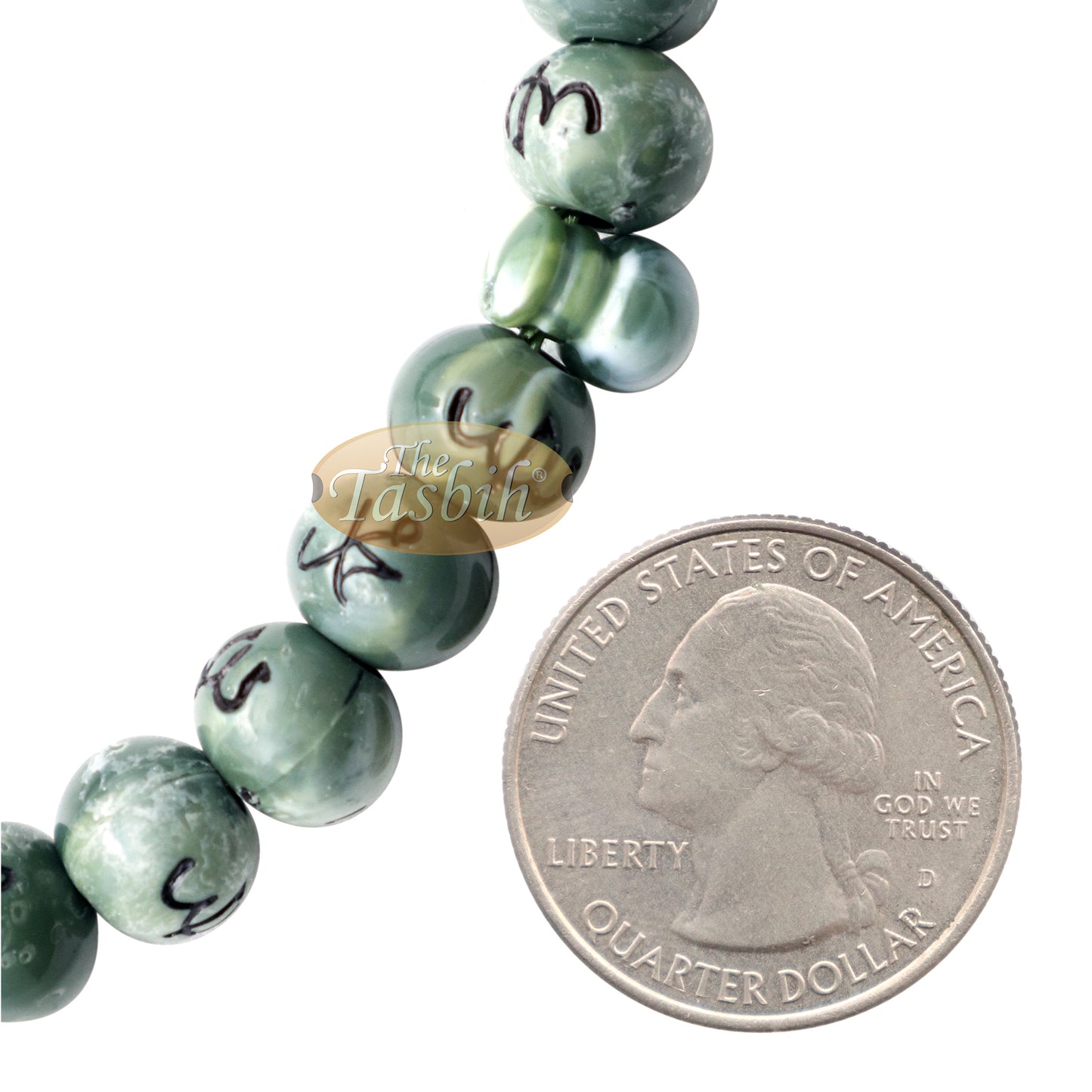 Tasbih Islam Plastik Hijau Marmer Besar 10 mm Hitam Allah Muhammad