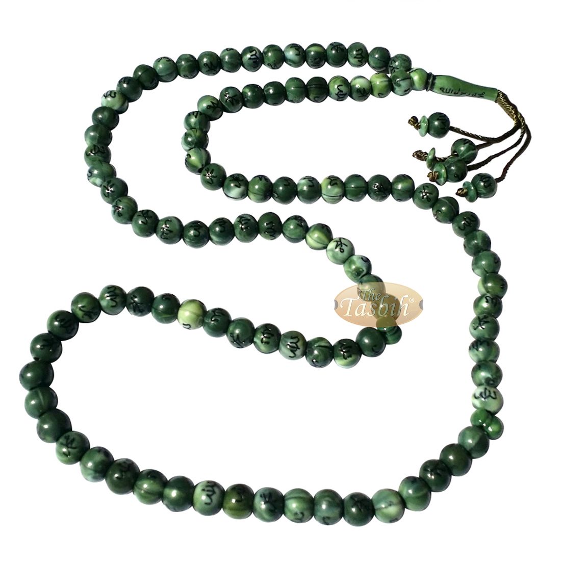 Large Marble Green Plastic 10mm Islamic Tasbih Black Allah Muhammad Prayer Beads