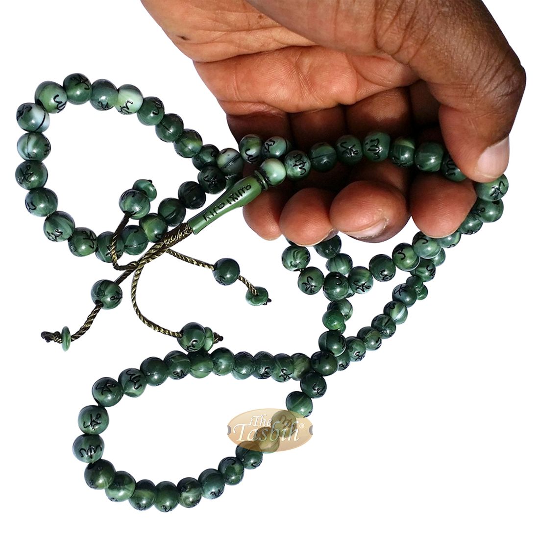 Large Marble Green Plastic 10mm Islamic Tasbih Black Allah Muhammad Prayer Beads