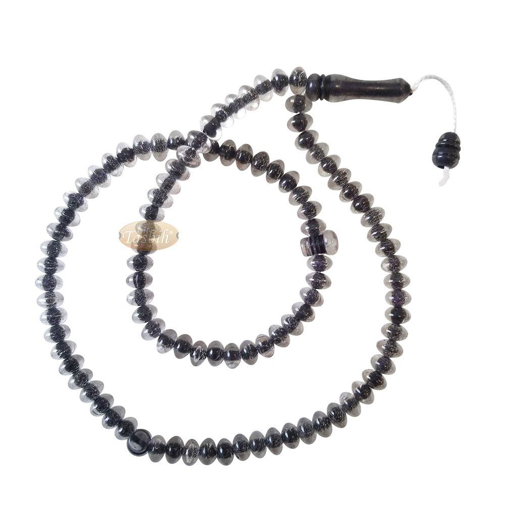 Muslim Dhikr Beads – Medium-Size Translucent Black 8×5 mm Simple Plastic 99-Bd Islamic Prayer Tasbeeh Dhikr Salat 20-inch Misbaha Knob Ends