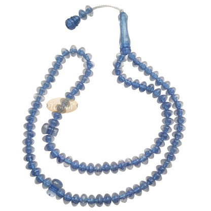 Muslim Dhikr Beads – Medium-Size Translucent Blue 8X5mm Simple Plastic 99-Bd Islamic Prayer Tasbeeh Dhikr Salat 20-Inch Misbaha Knob Ends