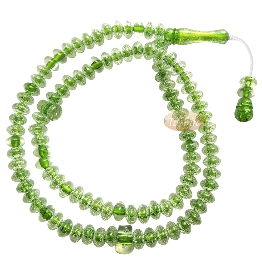 Muslim DHIKR Beads – Medium-size Translucent Green 8x5mm Simple Plastic 99-bd Islamic Prayer Tasbeeh Dhikr Salat 20-inch Misbaha Knob Ends