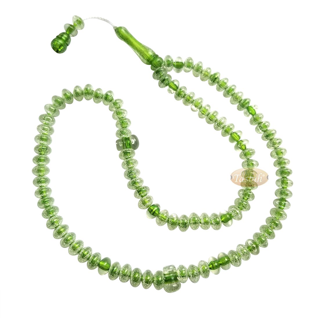 Muslim DHIKR Beads – Medium-size Translucent Green 8x5mm Simple Plastic 99-bd Islamic Prayer Tasbeeh Dhikr Salat 20-inch Misbaha Knob Ends