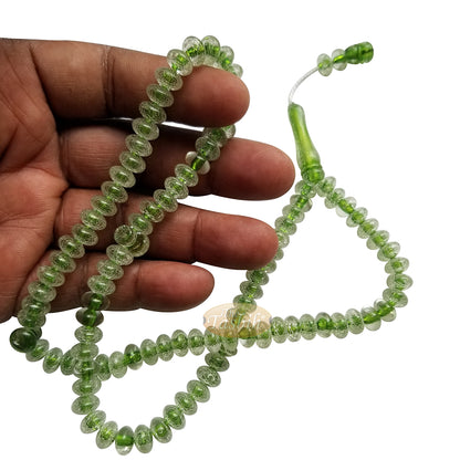 Muslim Dhikr Beads – Medium-Size Translucent Green 8X5mm Simple Plastic 99-Bd Islamic Prayer Tasbeeh Dhikr Salat 20-Inch Misbaha Knob Ends