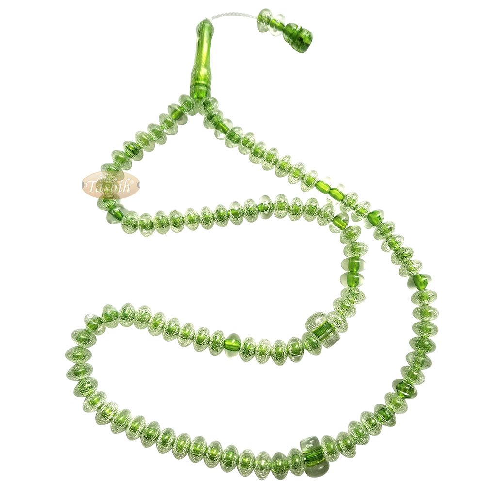 Muslim Dhikr Beads – Medium-Size Translucent Green 8×5 mm Simple Plastic 99-Bd Islamic Prayer Tasbeeh Dhikr Salat 20-inch Misbaha Knob Ends