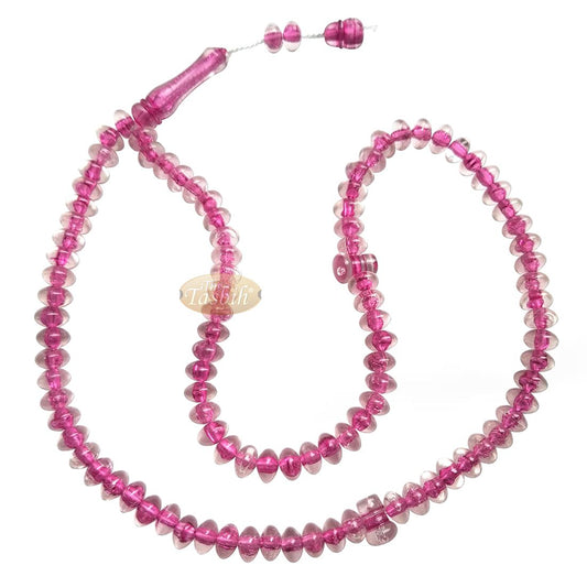 Muslim DHIKR Beads – Medium-size Translucent Pink 8x5mm Simple Plastic 99-bd Islamic Prayer Tasbeeh Dhikr Salat 20-inch Misbaha Knob Ends