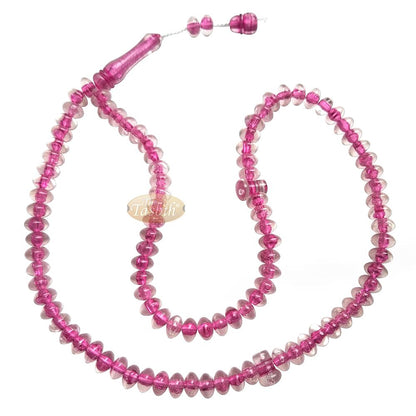 Muslim Dhikr Beads – Medium-Size Translucent Pink 8×5 mm Simple Plastic 99-Bd Islamic Prayer Tasbeeh Dhikr Salat 20-inch Misbaha Knob Ends