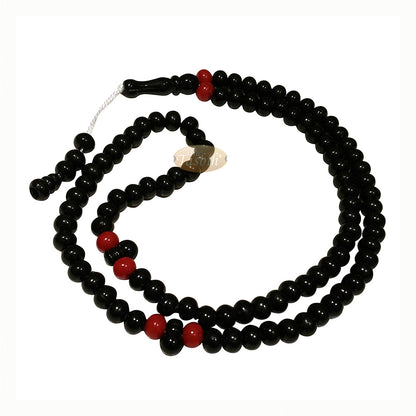 Small Black Plastic Tasbih 6X7mm Beads With Red Accent Beads