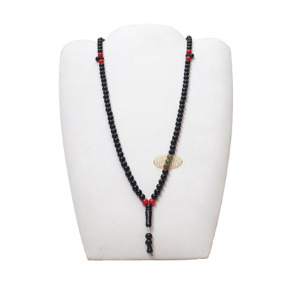 Med-Size Black Plastic Sufi Tasbih 6X8mm Beads With Red Accent Beads