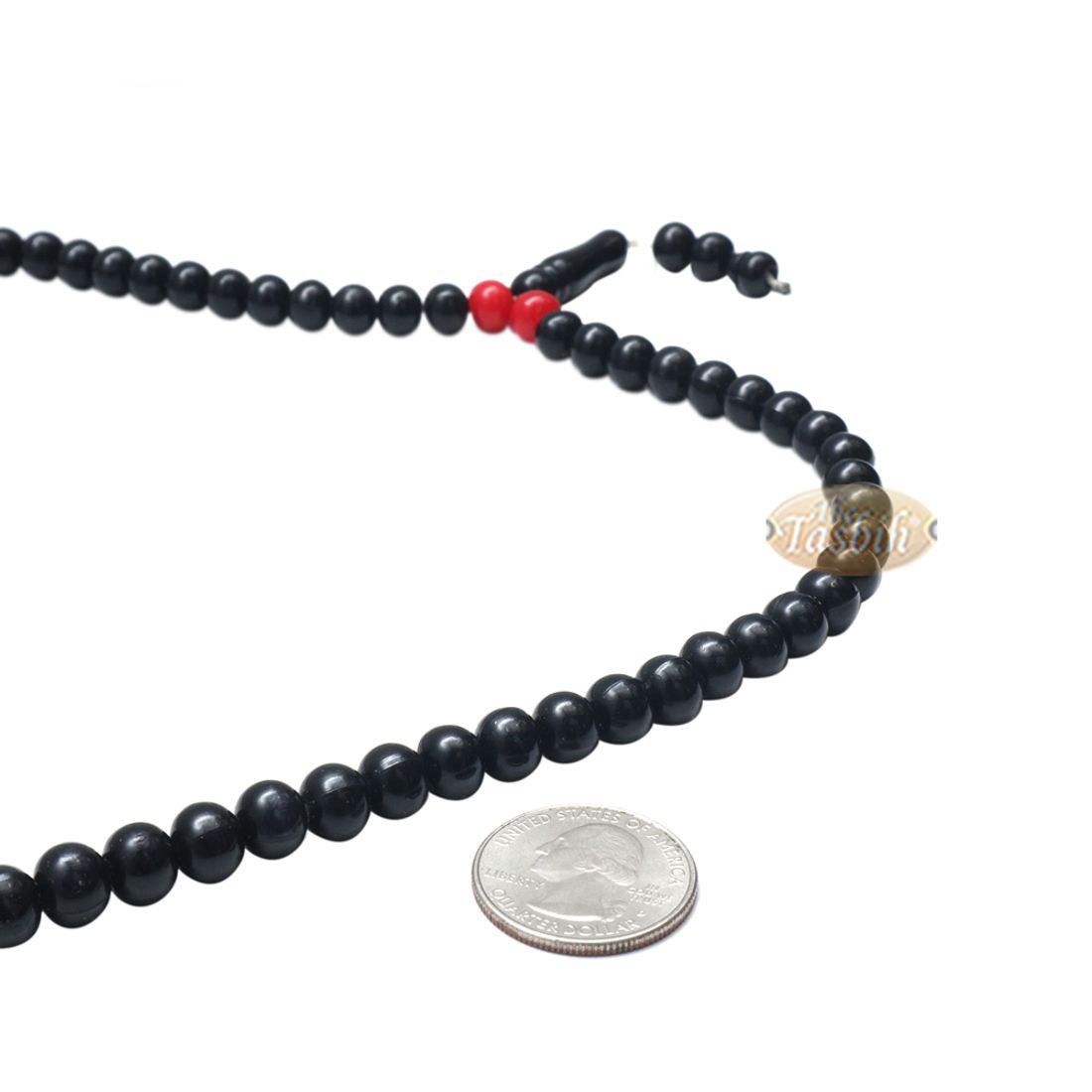 Med-size Black Plastic Sufi Tasbih 6x8mm Beads with Red Accent Beads