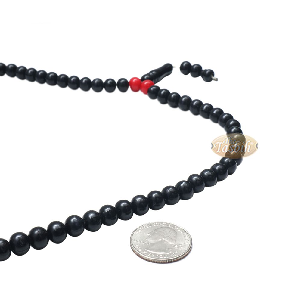 Med-Size Black Plastic Sufi Tasbih 6x8 mm Beads with Red Accent