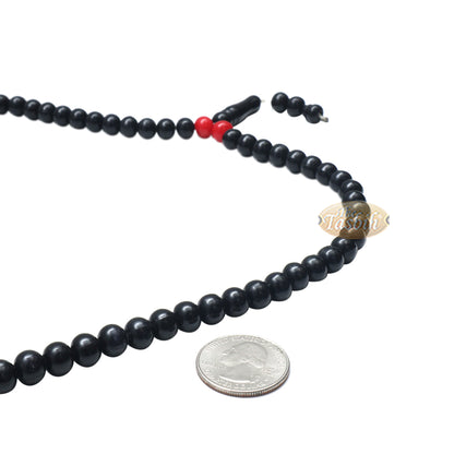 Med-Size Black Plastic Sufi Tasbih 6X8mm Beads With Red Accent Beads