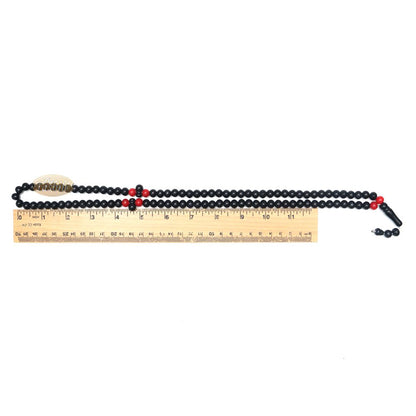 Med-Size Black Plastic Sufi Tasbih 6×8 mm Beads with Red Accent Beads