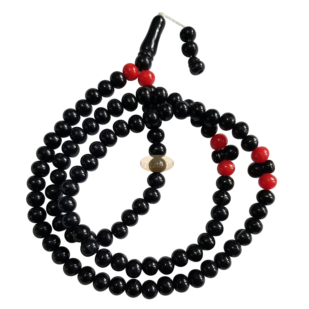 Manik Tasbih Sufi Hitam Plastik Saiz Med 6x8mm dengan Manik Aksen Merah