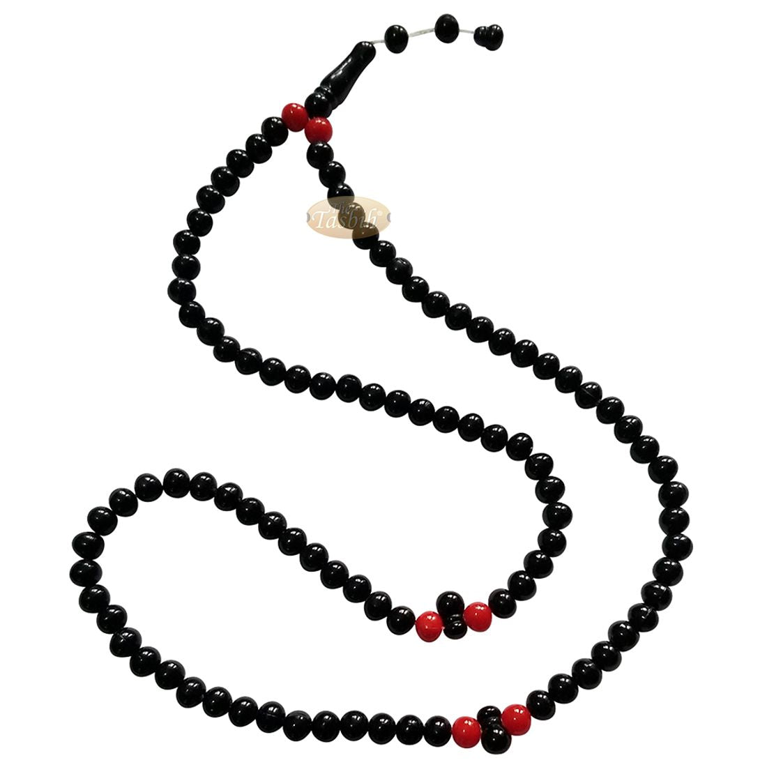 Med-size Black Plastic Sufi Tasbih 6x8mm Beads with Red Accent Beads