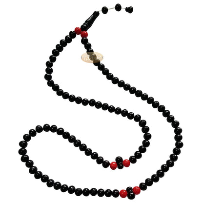 Med-Size Black Plastic Sufi Tasbih 6X8mm Beads With Red Accent Beads