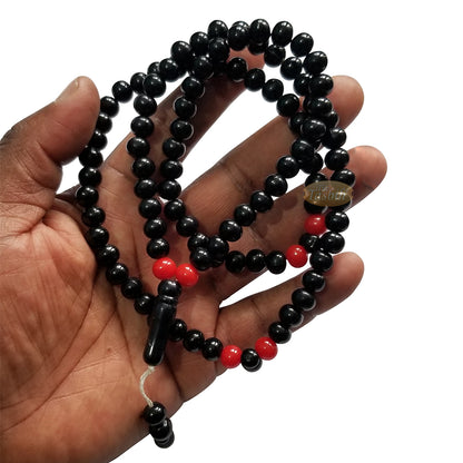 Med-Size Black Plastic Sufi Tasbih 6X8mm Beads With Red Accent Beads