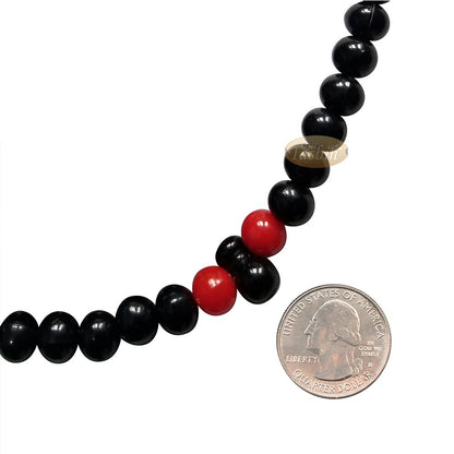 Med-Size Black Plastic Sufi Tasbih 6×8 mm Beads with Red Accent Beads