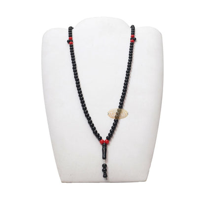 Med-Size Black Plastic Sufi Tasbih 6×8 mm Beads with Red Accent Beads