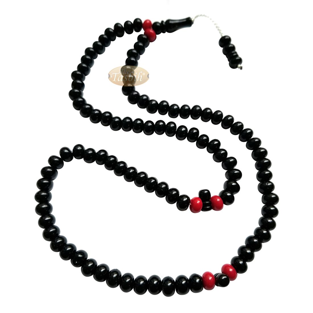 Large Durable Black Plastic Tasbih with Oval 9mm Beads – Sturdy Rosary – 6 Red Accent Beads