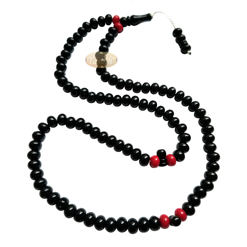 Large Durable Black Plastic Tasbih With Oval 9mm Beads – Sturdy Rosary – 6 Red Accent Beads