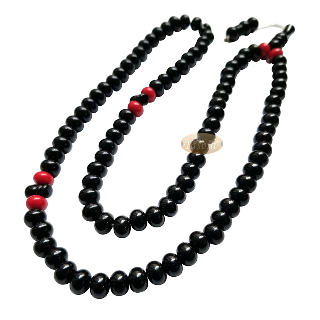 Large Durable Black Plastic Tasbih with Oval 9mm Beads – Sturdy Rosary – 6 Red Accent Beads