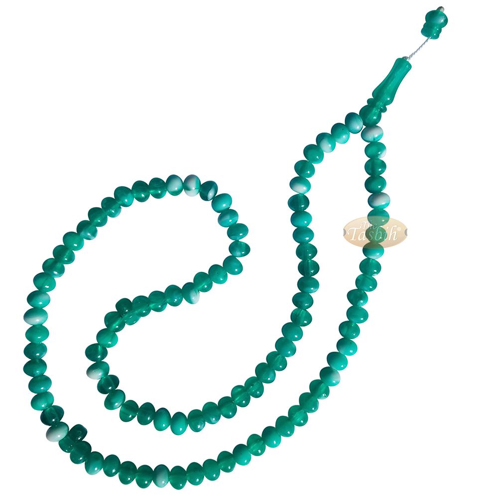 Muslim Prayer Beads – Marble Green 7×9 mm Oval Plastic Beads 99 count Dhikr Tasbih Sibha