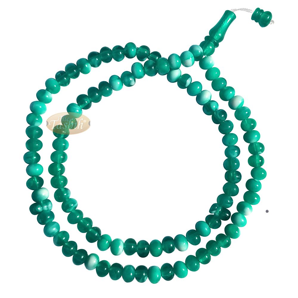 Muslim Prayer Beads – Marble Green 7×9 mm Oval Plastic Beads 99 count Dhikr Tasbih Sibha