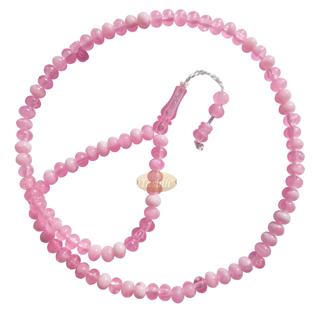 Muslim Prayer Beads – Marble Pink 7X9mm Oval Plastic Beads 99Ct Dhikr Tasbih Sibha